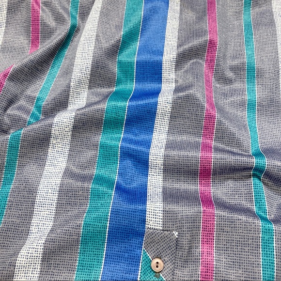 Vintage secretary dress pussybow grey teal pink midi 70s retro office striped - Picture 12 of 12